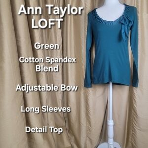 SOLD🚫🚫🚫LOFT Teal Long Sleeve Top with Bow